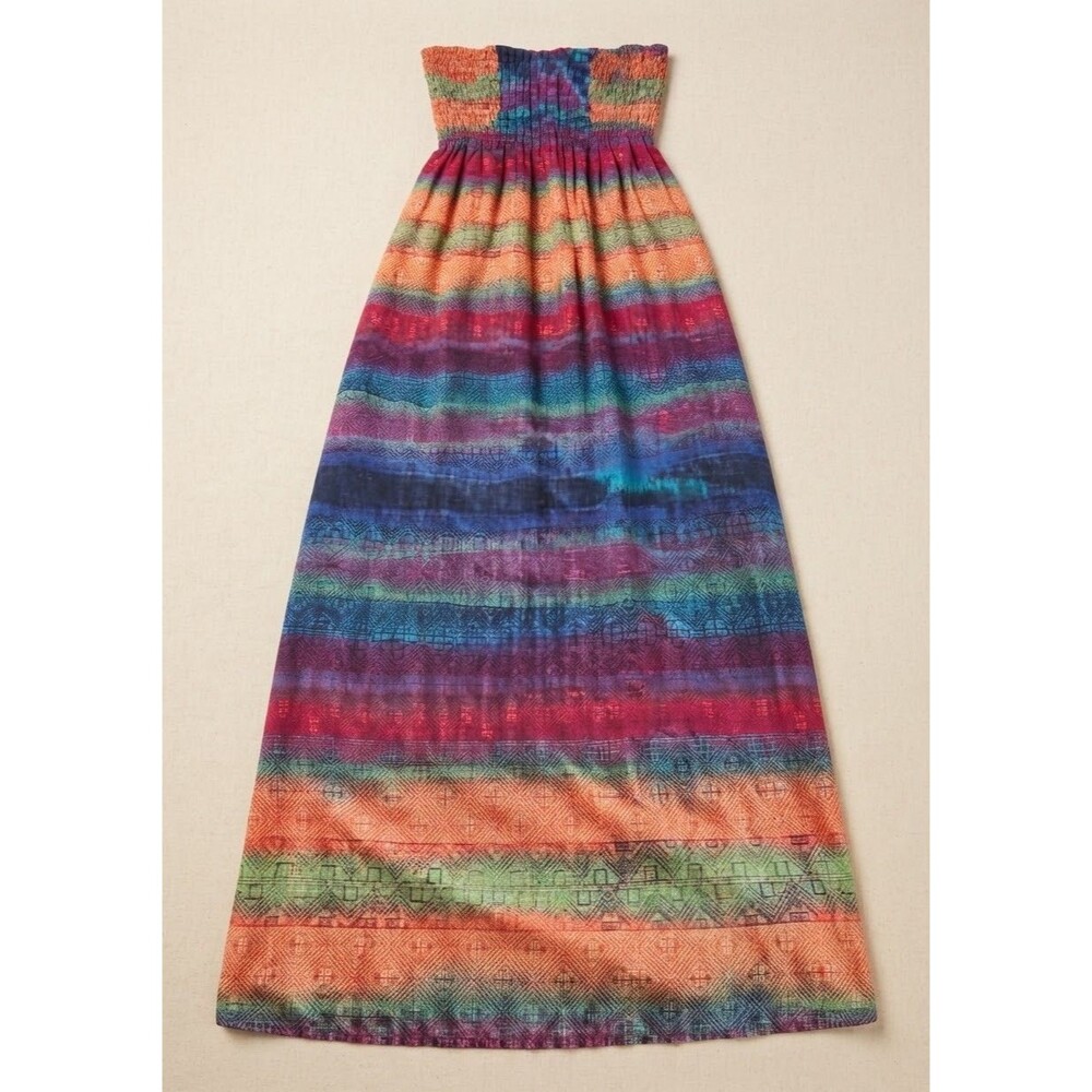 Presley Skye Cotton Silk Strapless Maxi Dress XXS Rainbow Chevron Geometric Boho
